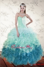 2015 Decent Multi Color Dresses for Quince with Beading and Ruffles XFNAO5640TZFXFOR
