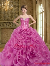 2015 Exclusive Fuchsia Quinceanera Gown with Beading and Rolling Flowers SJQDDT19002FOR