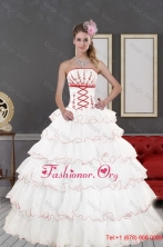 2015 Impressive White Quinceanera Dresses with Appliques and Ruffled Layers XFNAO415TZFXFOR