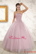 2015 Light Pink Strapless Elegant Sweet 16 Dresses with AppliquesXFNAO896FOR
