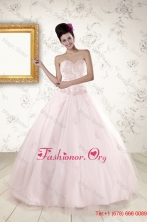 2015 Modest Light Pink Quinceanera Dresses with Appliques XFNAO151FOR