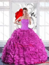 2015 Modest Sweetheart Quinceanera Dresses with Beading and Ruffles QDDTD37002FOR