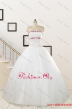2015 Perfect White Strapless Appliques and Belt Quinceanera Dresses FNAO002FOR