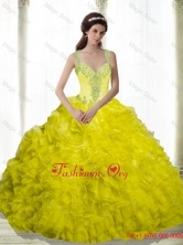2015 Perfect Yellow Beading and Ruffles Sweetheart Dresses for a Quinceanera  SJQDDT16002-5FOR