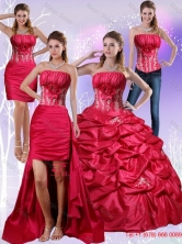 2015 Strapless Red Quinceanera Dress with Appliques and Pick Ups QDZY466TZA2FOR