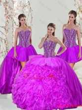 2015 Unique Beading and Ruffles Ball Gown Sweet 16 Dresses in Fuchsia QDDTA1001-3FOR