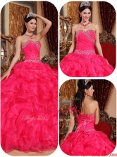 2016 Beautiful Ball Gown Beading Sweet 16 Dresses in Coral Red QDZY032DFOR