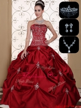 2016 The Most Popular Embroidery Strapless Sweet 16 Dresses in Wine Red MLD090710FFOR