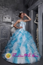 Appliques Decorate White and Sky Blue In Waving Tucks Sweetheart Quinceanera Dresses  IN Parque del Plata Uruguay Style ZYLJ09FOR