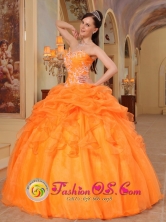 Appliques and Pick-ups For 2013 sweetheart Orange Quinceanera Dress With Taffeta and Organza IN  Castillos Uruguay Style QDZY350FOR