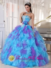 Baby Blue sweetheart 2013 Quinceanera Dress Purple Appliques Ruffles and Hand Made Flower  in Mercedes Uruguay Wholesale Style PDZY471FOR