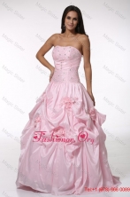 Beading and Hand Made Flowers Strapless Baby Pink Quinceanera Dress FFQD059FOR