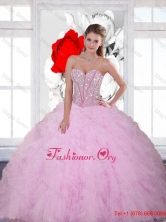 Beautiful Beading and Ruffles Sweetheart 2015 Quinceanera Dresses in Baby Pink QDDTA28002FOR
