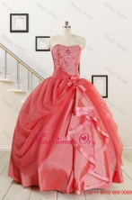 Cheap Strapless Ball Gown Quinceanera Dresses in Watermelon for 2015 FNAO5752FOR