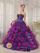 Colorful Classical Quinceanera Ball Gown Dress With Appliques and Ruffles Layered IN Young Uruguay Style QDZY353FOR