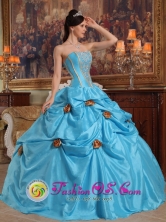 Fall Gold Flower Decorate With Strapless Sky Blue Quinceanera Dress IN Sauce Uruguay Style QDZY382FOR 