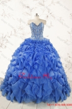 Hot Sale Beading Royal Blue Sweet 15 Dresses with Sweep Train FNAO5961FOR