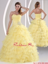 Inexpensive Appliques and Ruffled Layers Quinceaners Gowns MQR50AFOR