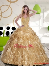 Inexpensive Beading and Ruffles Sweetheart 2015 Champagne Quinceanera Gown QDDTC24002-2FOR