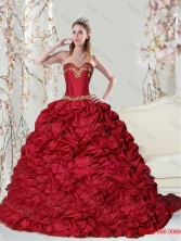 Luxurious Sweetheart 2015 Red Quinceanera Dress with Embroidery and Pick Ups ZY775FXFOR