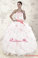 Most Popular White Quinceanera Dresses with Pink Appliques and Ruffles XFNAO5932AFOR