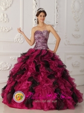 Multi-color Leopard and Organza Ruffles Wholesale 2013 Quinceanera Dress With Sweetheart Neckline in Rio Branco Uruguay Style QDZY009FOR