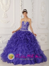 Purple Rufflers and Appliques Decorate Bodice For Wholesale 2013 Quinceanera Dress IN Santa Rosa Uruguay Style QDZY252FOR