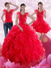 Red Sweetheart Quince Dresses with Ruffles and Beading for 2015 XFNAO293TZA1FOR