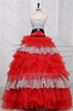 Red and White Strapless Beaded Decorate Organza Quinceanera Dress FFQD0100FOR