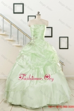 Spring 2015 Cheap Beading Strapless Yellow Green Quinceanera Gowns FNAO208FOR