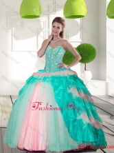 Spring 2015 Elegant Beading and Ruffled Layers Quinceanera Gowns in Multi Color QDDTA40002FOR