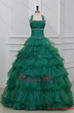 Spring Green Halter Top Beading and Ruffles Layered Quinceanera Dress FFQD088FOR