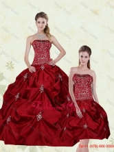 Spring Pretty Wine Red Strapless Quinceanera Gown with Embroidery and Pick Ups MLD090710TZFOR