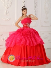 Strapless Red Appliques Decorate Waist For 2013 Quinceanera Dress IN Salinas Uruguay Style QDZY325FOR