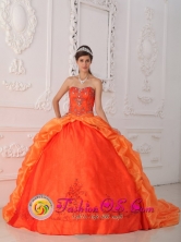 Unique Sweetheart Customer Made Orange Quinceanera Dress With Beading and Appliques Taffeta IN  Rivera Uruguay Style QDZY344FOR