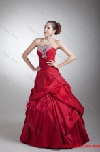 Wine Red A-line Strapless Taffeta Quinceanera Dress with Beading FFQD074FOR