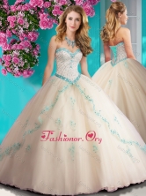  Recommended Beaded and Applique Tulle Quinceanera Dress in Champagne SJQDDT653002FOR