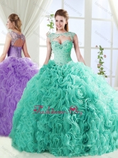 Big Puffy Brush Train Detachable Sweet 16 Quinceanera Dresses with Beading and Appliques 