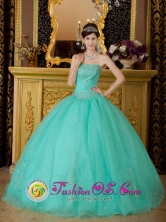 Coatzacoalcos Mexico Affordable Turquoise Organza Beading 2013 Spring Ball Gown Quinceanera Dress Style QDZY218FOR  