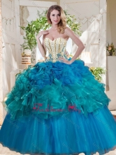 Elegant Beaded and Ruffled Really Puffy Quinceanera Dress in Teal and BlueSJQDDT726002FOR