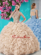 Gorgeous See Through Beaded Scoop Quinceanera Gown in Champagne SJQDDT647002FOR