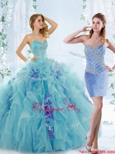 Low Price Aque Blue Detachable Quinceanera Gowns with Beading and Ruffles QDDTC53002AFOR