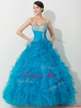 Princess Baby Blue Quinceanera Gown with Beading and Ruffles THQD006FOR