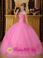 Queretaro Mexico Wholesale Rose Pink  Sweetheart Floor-length Tulle  Quinceanera Dress For 2013 Appliques Decorate Style QDZY185FOR 