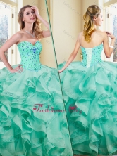Recommended Ball Gown Appliques and Ruffles Turquoise Sweet 16 Dresses  SJQDDT363002-1FOR