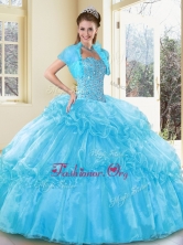 Recommended Ball Gown Aqua Blue Sweet 16 Gowns with Beading and Ruffled Layers QDDTD38002FOR
