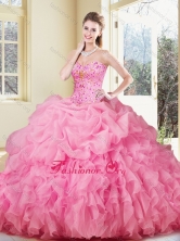 Recommended Ball Gown Rose Pink Quinceanera Dresses with Ruffles and Pick Ups  SJQDDT371002-1FOR