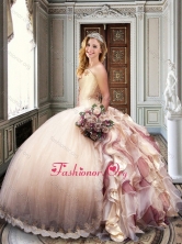 Recommended Ball Gown Strapless Champagne Quinceanera Dresses with Appliques and Ruffles XFQD1014FOR