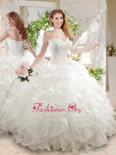 Recommended Ball Gown Sweetheart White Quinceanera Dress with Beading and Ruffled SJQDDT685002FOR