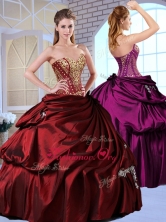 Recommended Ball Gown Taffeta Wine Red Quinceanera Gowns with Pick Ups QDDTI1002FOR